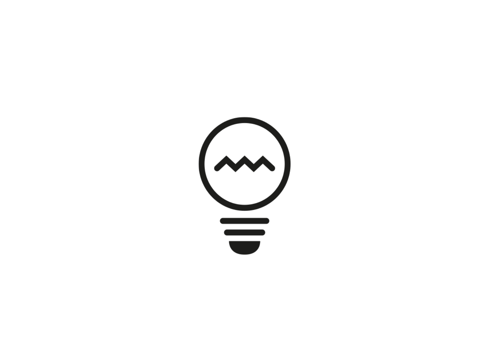 Einfaches schwarz-weißes Symbol einer Glühbirne mit einer Zickzacklinie im Inneren, das eine Idee oder Elektrizität darstellt.