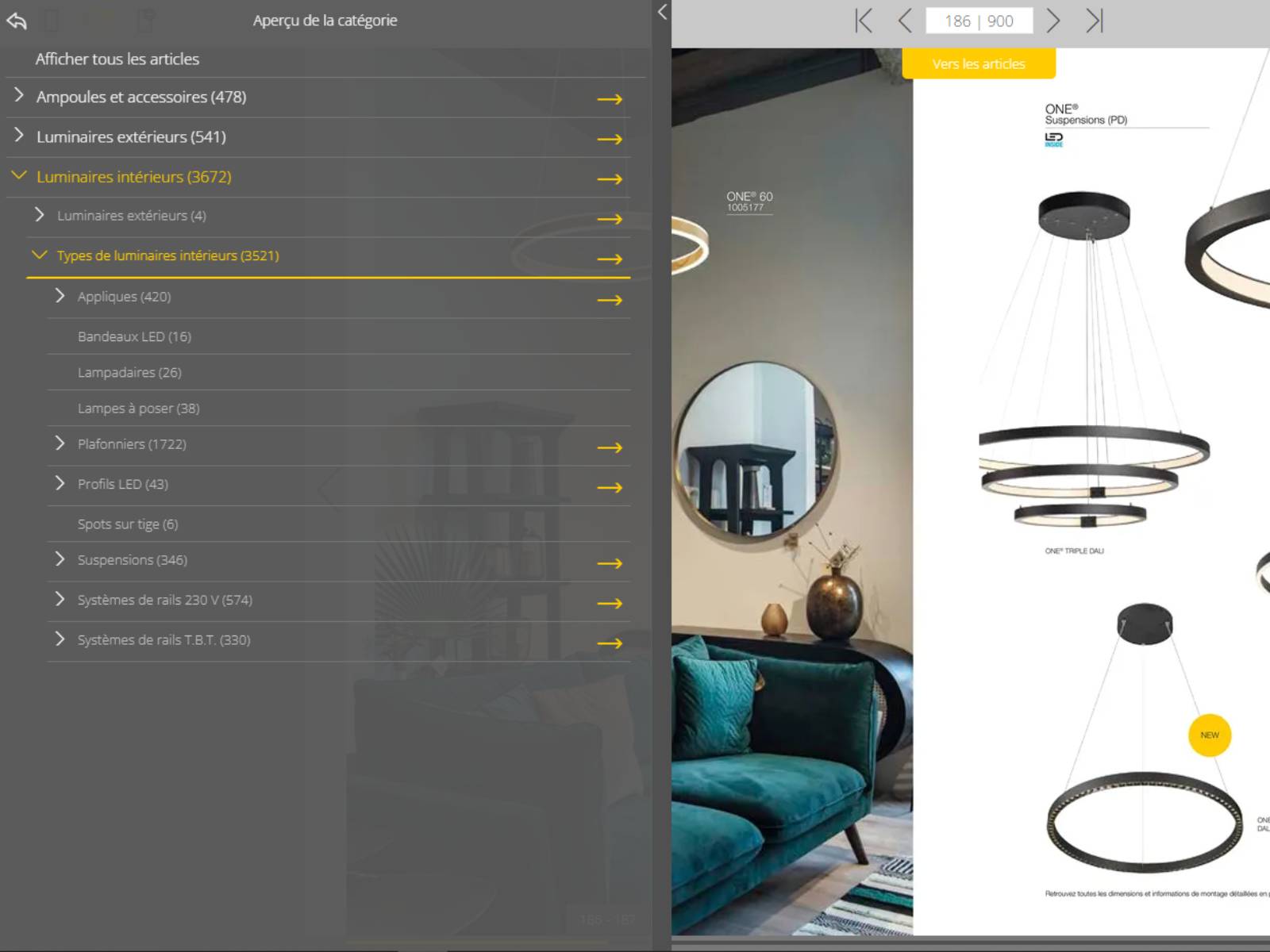 L'aperçu des catégories montre la table des matières digital du catalogue