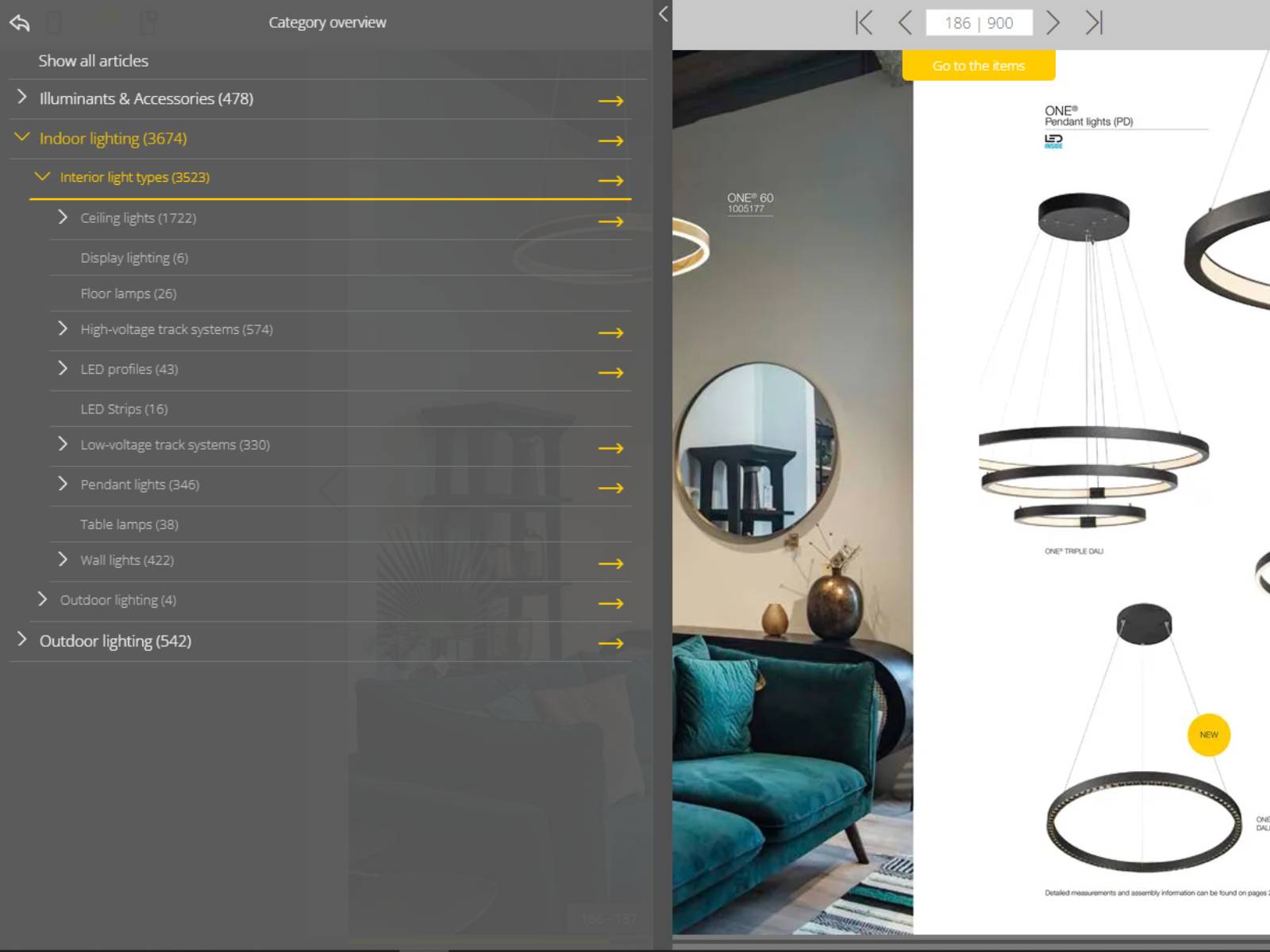 The category overview shows the table of contents of the digital catalogue.