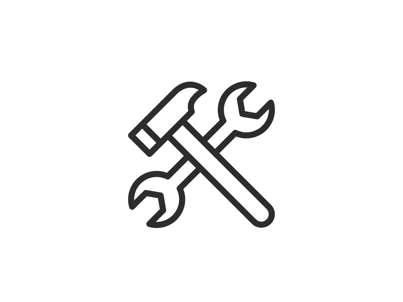 Gelber Kreis mit Hammer und Schraubenzieher gekreuzt als weißes Icon