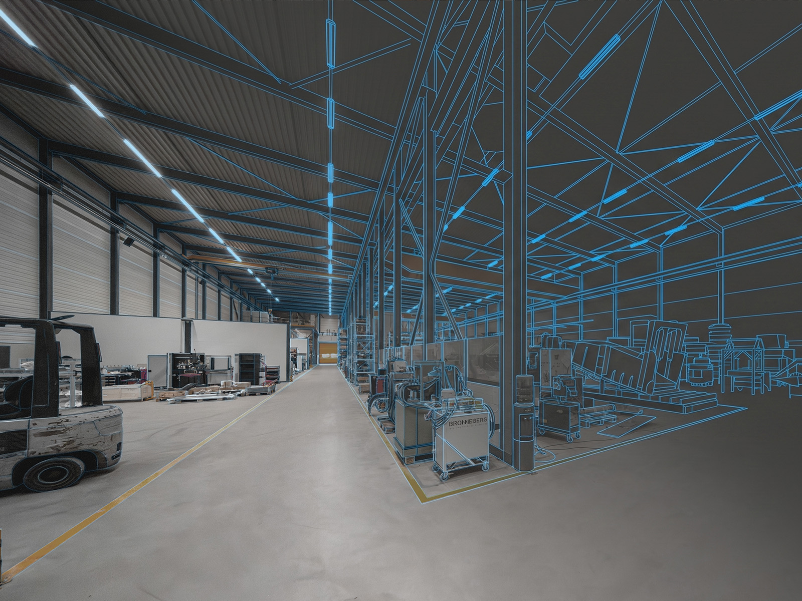 Produktions- und Lagerhalle mit linearem LED-Lichtbandsystem für eine effiziente Hallenbeleuchtung