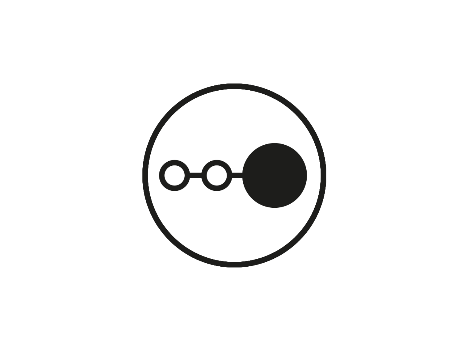 Icon “Primary/Replica”. Drei miteinander verbundene schwarze Kreise innerhalb eines größeren Kreises, die einer stilisierten Planetenbahn oder Molekülstruktur ähneln.