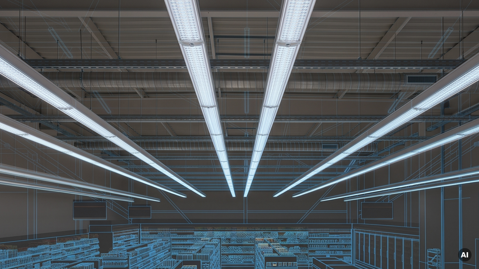 Industriehalle mit LED-Lichtbandsystem für eine effiziente und gleichmäßige Industriebeleuchtung