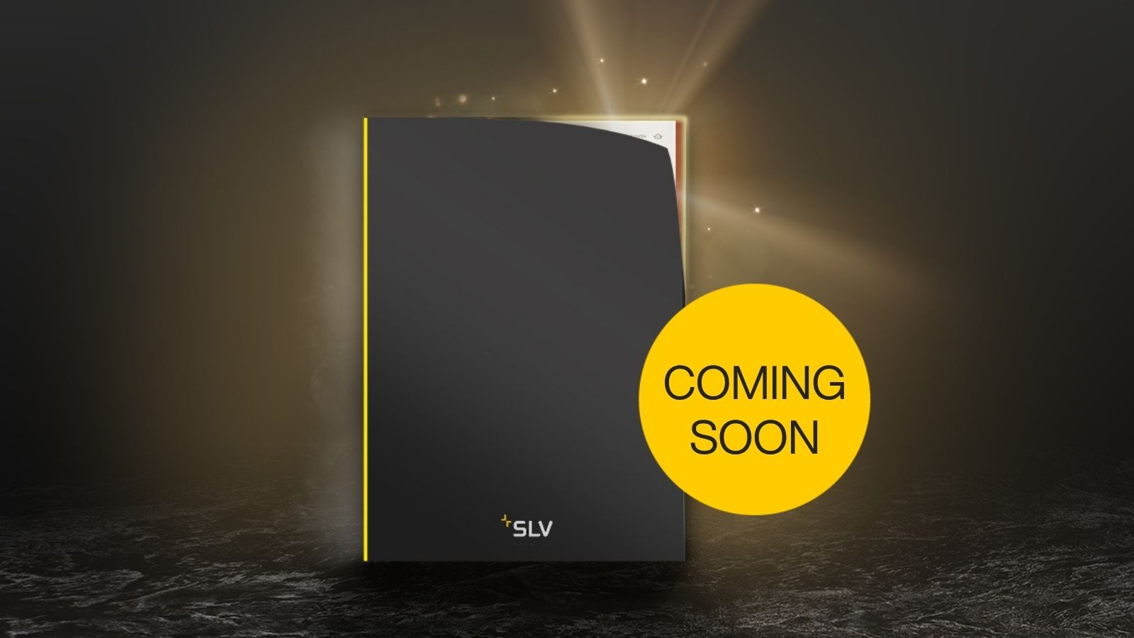 Verhüllter SLV BIG WHITE® 2027 Lichtkatalog mit „Coming soon“-Hinweis vor leuchtendem Hintergrund.