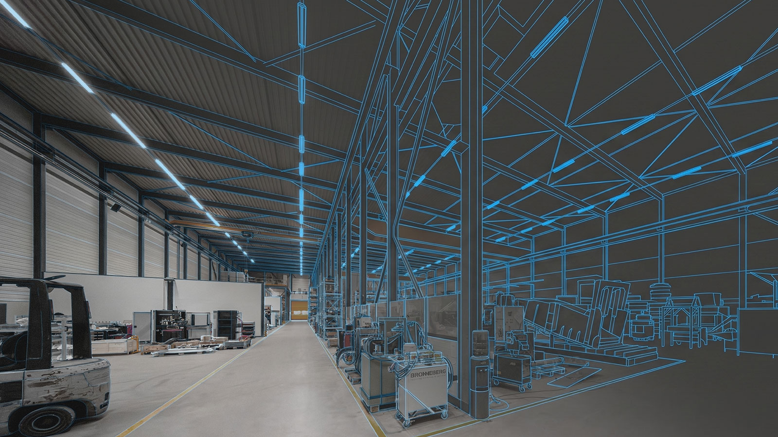 Industriehal met LED-lichtlijnsysteem voor een gelijkmatige en efficiënte verlichting