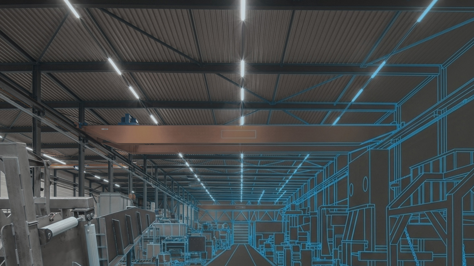 Industriehalle mit LED-Lichtbandsystem für eine effiziente und gleichmäßige Industriebeleuchtung
