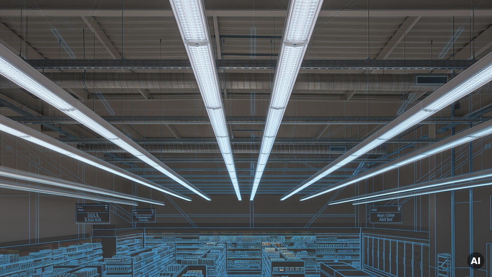 Industrial hall with LED light strip system for efficient and uniform industrial lighting