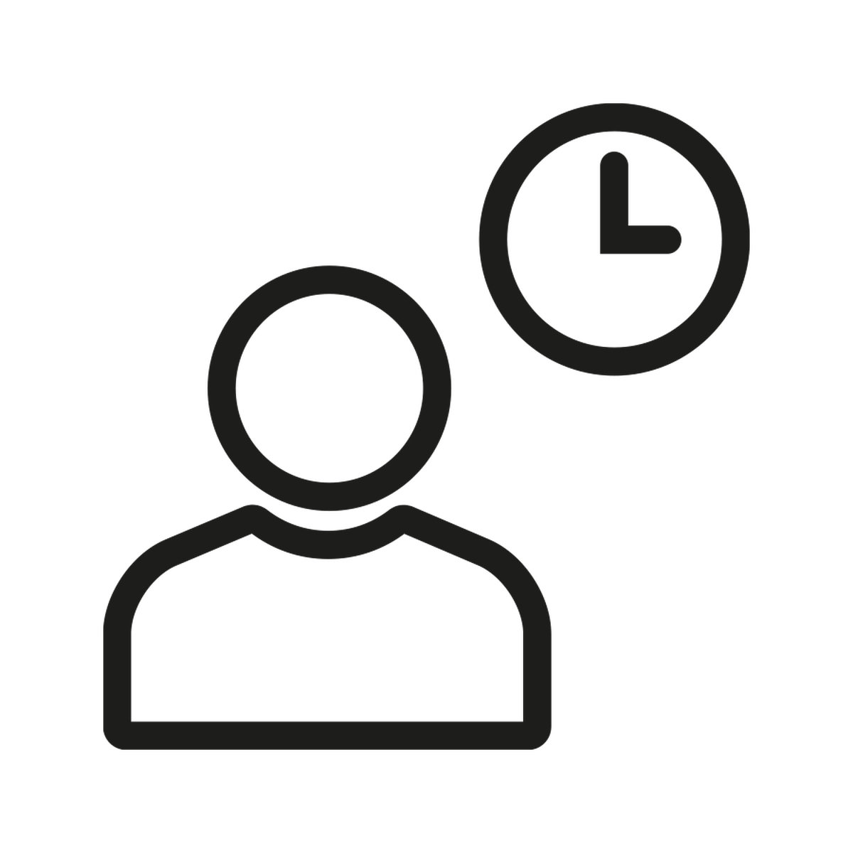 Umriss eines Menschen mit Uhr-Symbol über der Schulter