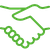 Green icon of hands shaking.