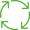 Four green, curved arrows forming a circular pattern, representing a continuous cycle or recycling process.