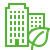 Icon of an eco-friendly building with a leaf.