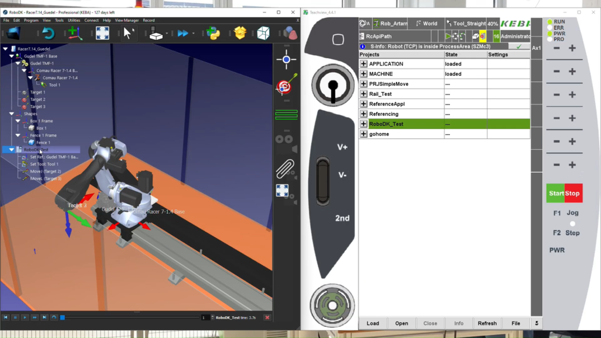Image of simulation on KeTop and in the offline and simulation tool RoboDK