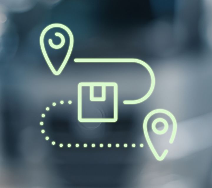 Icon of a package with location markers