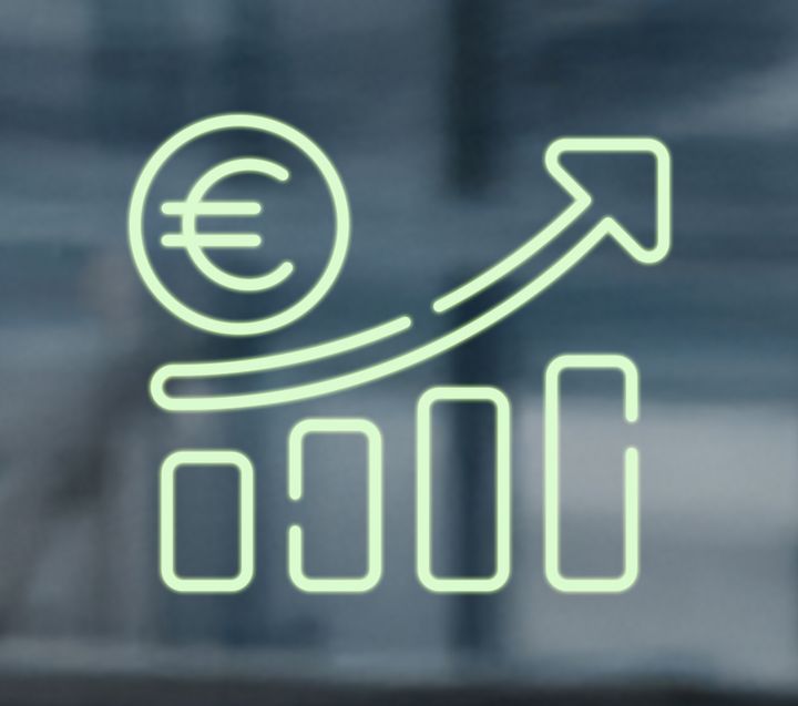 Icon of a rising chart with a euro symbol