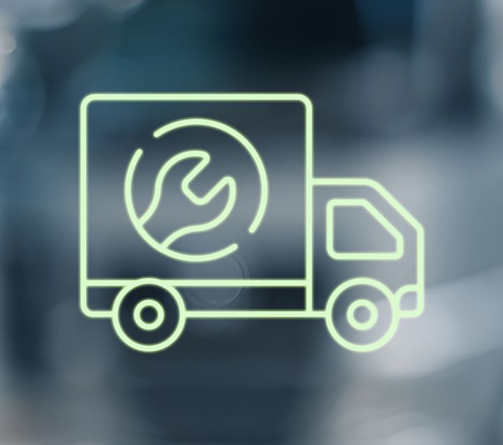 Symbol eines Lkw mit Schraubenschlüssel