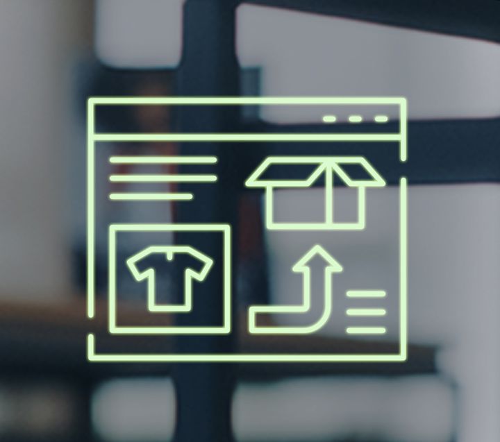 Symbol einer Webseite mit Paket und Pfeil