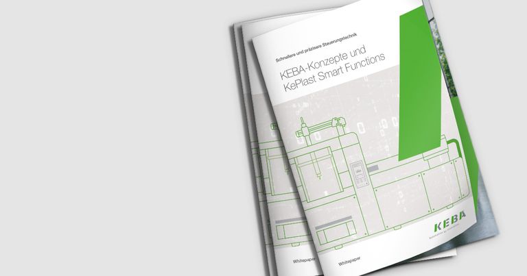 Cover image of the KEBA whitepaper "KEBA Concepts & KePlast Smart Functions" featuring an injection molding machine, representing innovative automation concepts and intelligent process optimization.