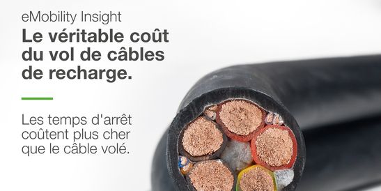 eMobility Insight graphic titled ‘The Hidden Cost of Cable Theft’, featuring a close-up of a cut electrical cable with exposed copper conductors and the message: ‘It’s not the cable. It’s the downtime.