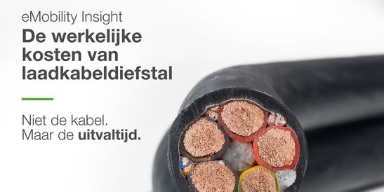 eMobility Insight graphic titled ‘The Hidden Cost of Cable Theft’, featuring a close-up of a cut electrical cable with exposed copper conductors and the message: ‘It’s not the cable. It’s the downtime.