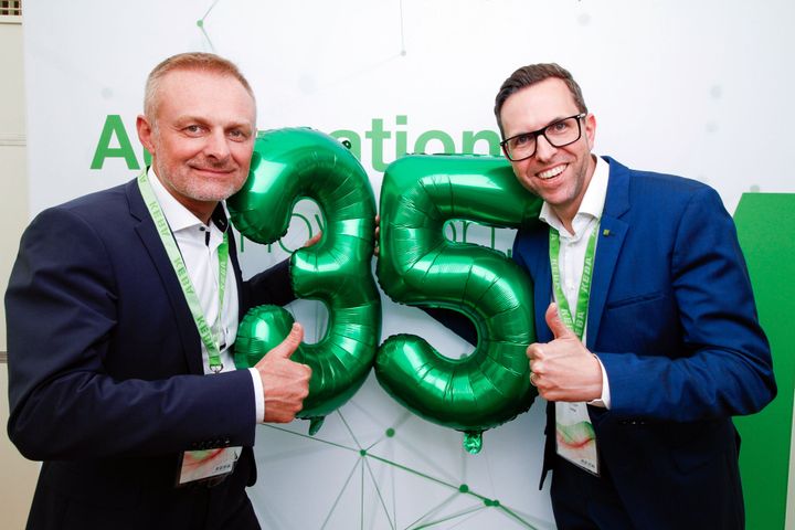 KEBA CFO Andreas Schoberleitner and CEO Christoph Knogler at KeMas anniversary celebration in Oberlungwitz.
