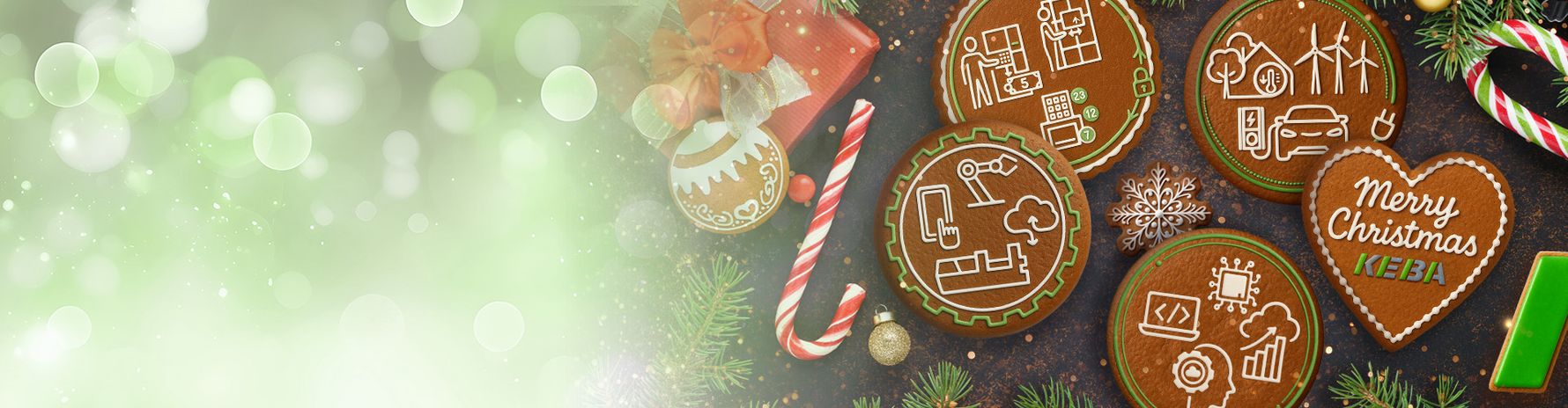 Cookies with KEBA design on a Christmas background