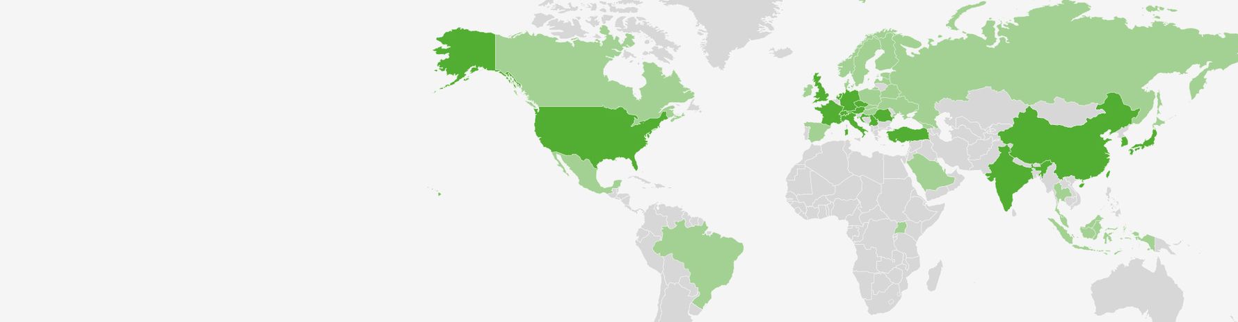 Carte du monde avec des pays surlignés en vert en Europe, en Amérique du Nord et du Sud, en Asie et en Afrique, illustrant la présence internationale de KEBA.