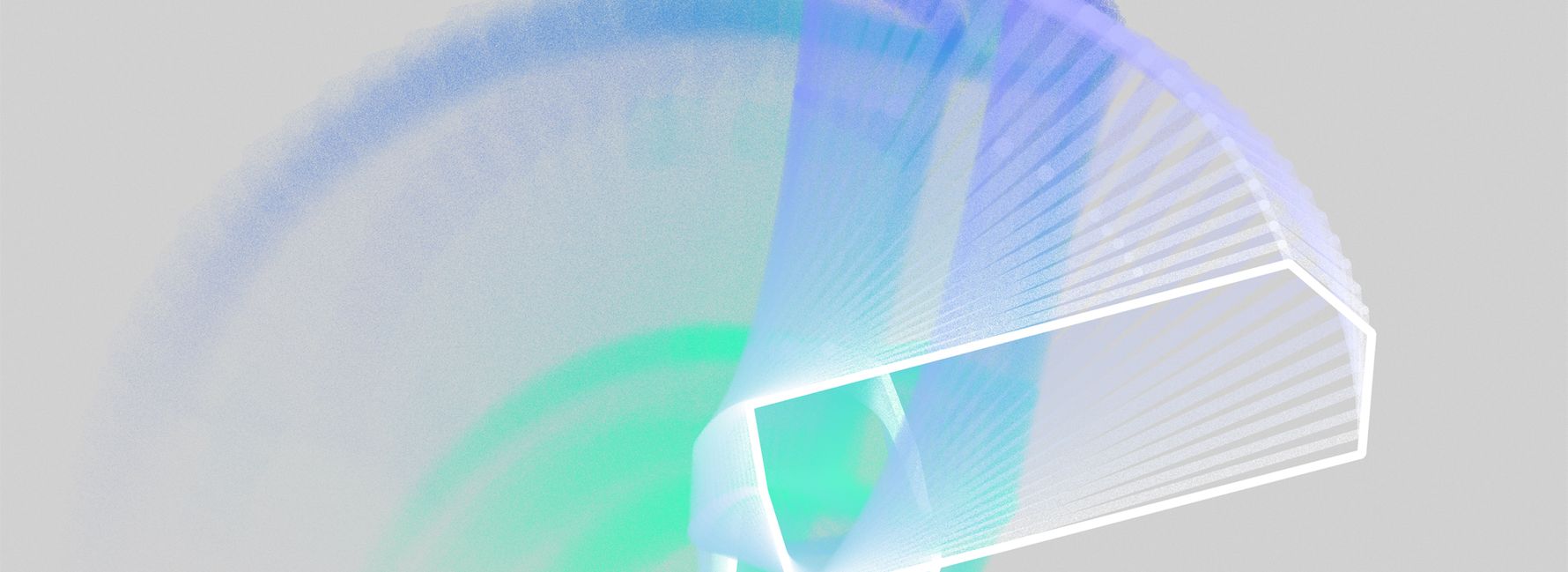 Abstract key visual in soft blue, turquoise, and green tones featuring dynamic, light-like motion and layered line structures; symbolizes modern industrial automation, digital processes, and technological precision.