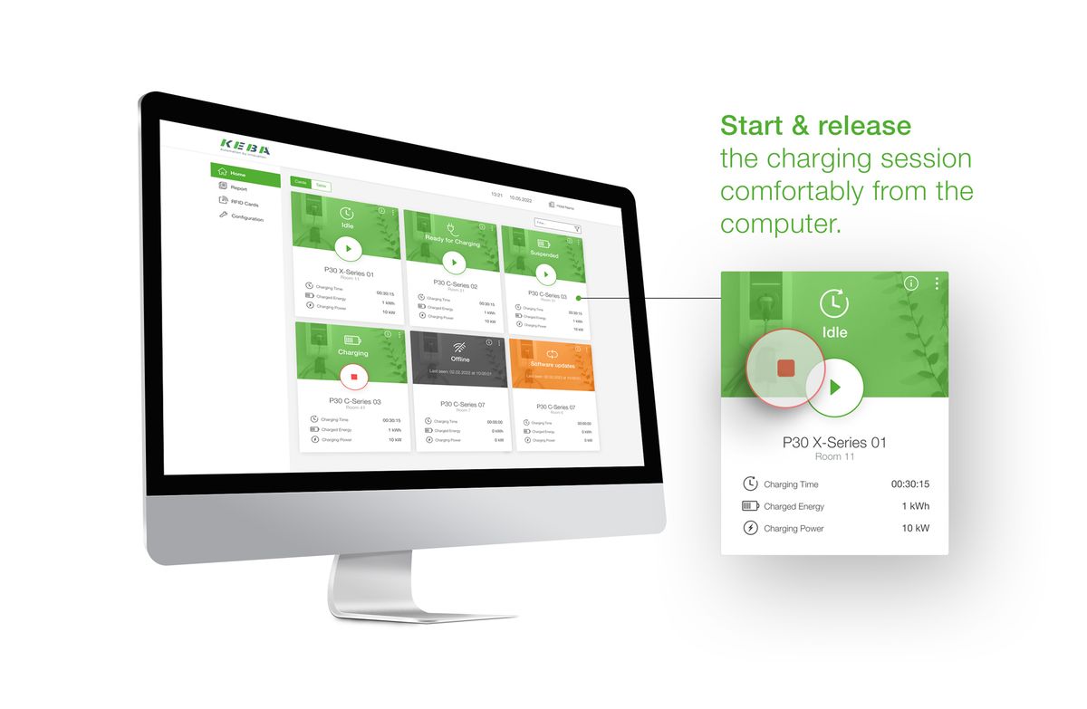 Démarrage et libération du processus de recharge confortablement depuis le PC.