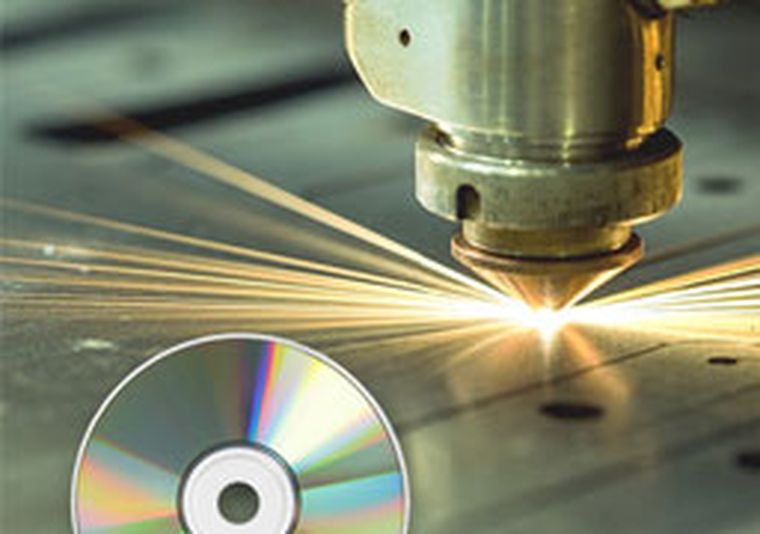 Illustration of a laser in action and a software CD in the foreground
