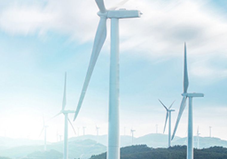 Illustration of a wind turbine and a compass