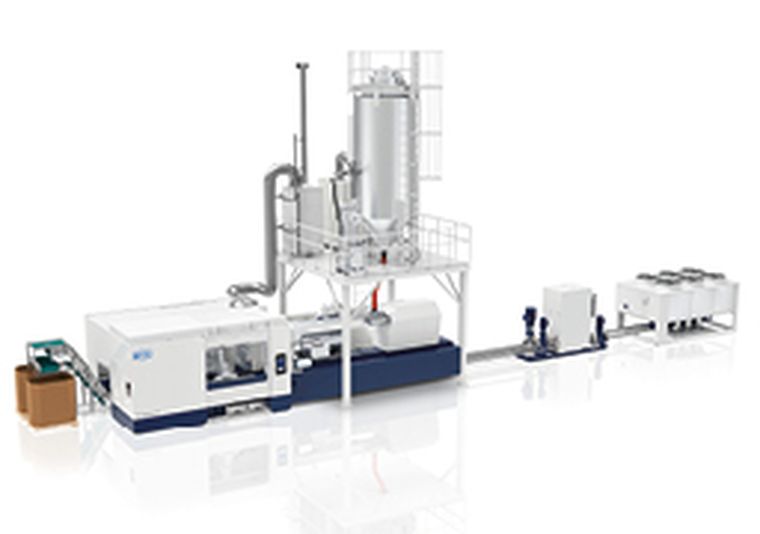 Abbildung der NETSTAL-Produktionsanlage PET-LINE 3000-4000 mit integrierten KEBA Achsreglern.