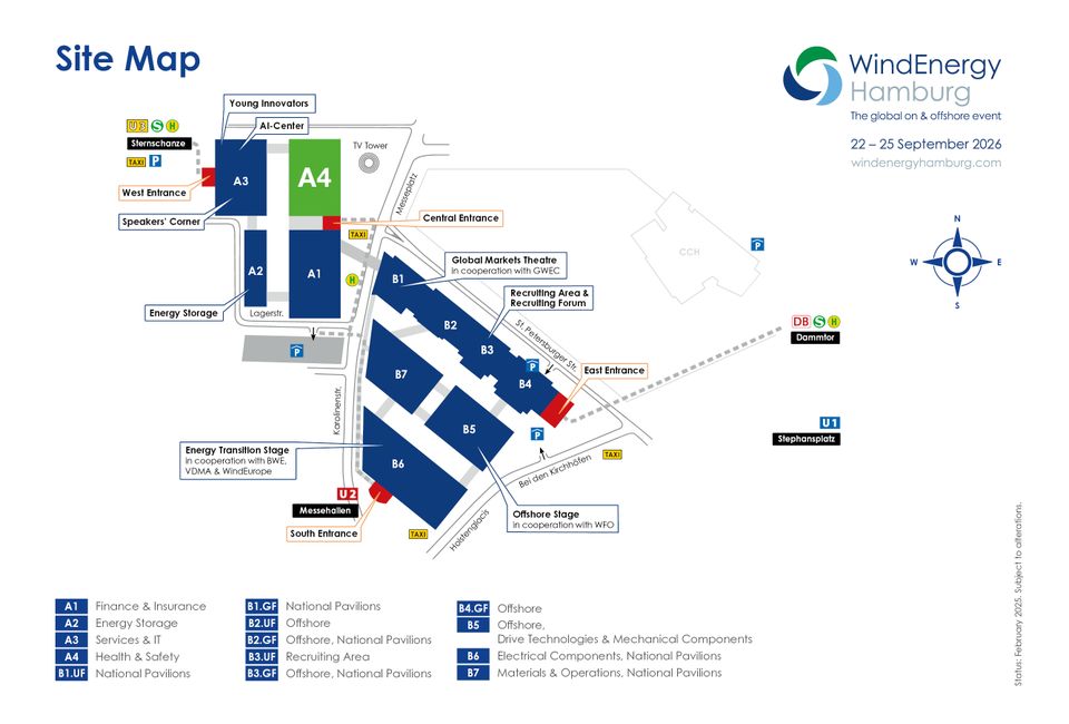 © Wind Energy Hamburg, Map of the exhibition grounds with the hall A4 marked in green