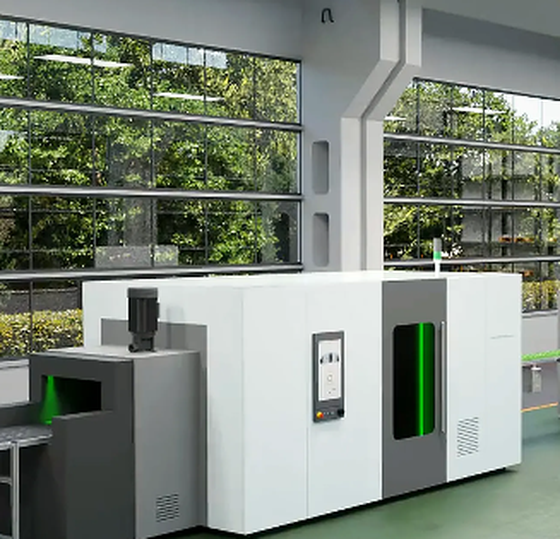 Virtual representation of a modern production hall with automated industrial equipment and conveyor technology in the 3D showroom.