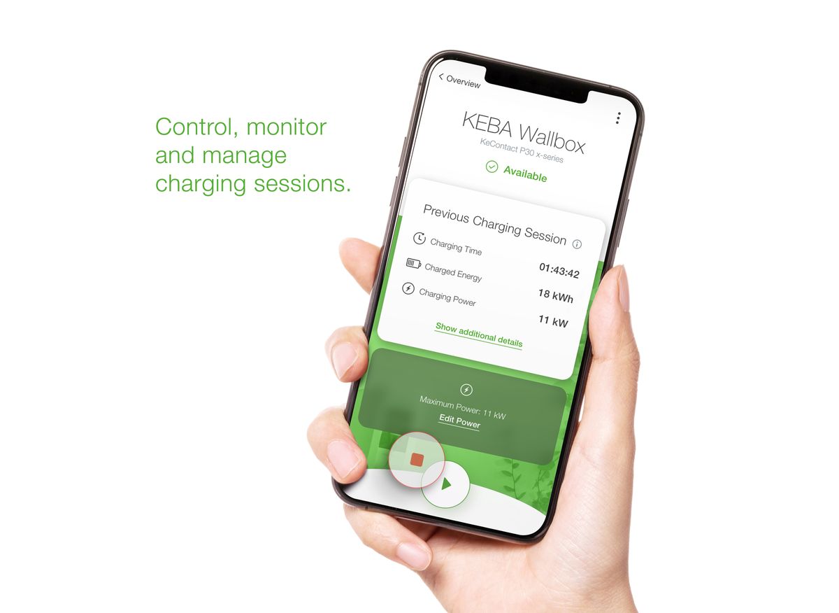 Smartphone avec l'App KEBA eMobility - Contrôler, surveiller et gérer les sessions de charge