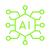 Green AI icon with connected nodes – representing artificial intelligence, automation, and digital innovation.
