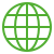 Green icon of a globe.