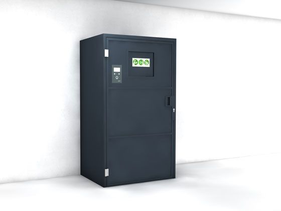 texLOG® laundry return system in front of a white wall.