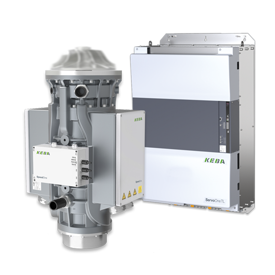KEBA servo drive system consisting of a compact electric motor with integrated controller and an external power module. The product represents precise motion control, energy efficiency, and flexible automation solutions.
