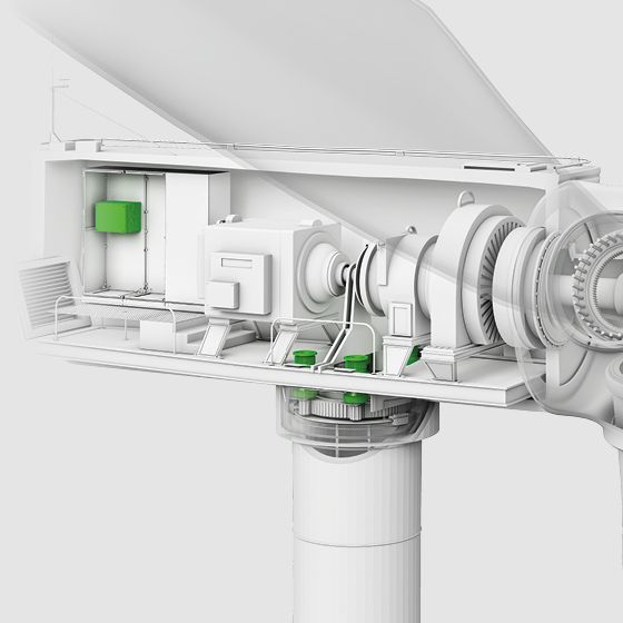 Illustration of a wind turbine showing different positions