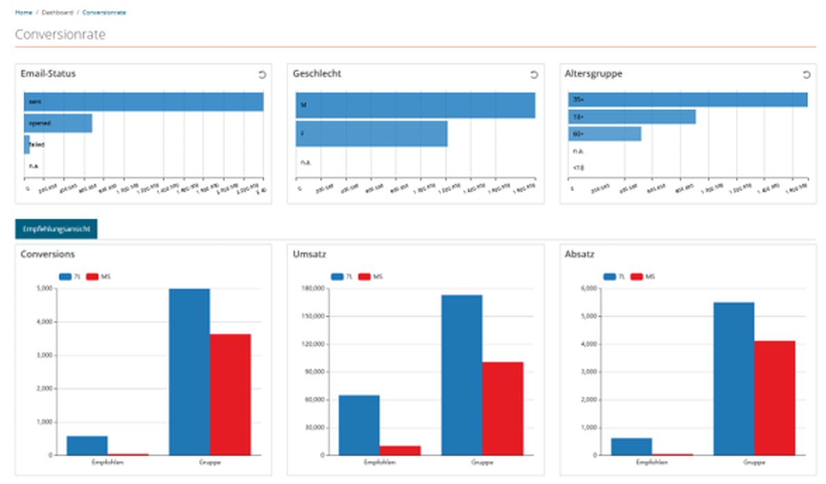 Dashboard für Kampagnenpersonalisierung mit Balkendiagrammen