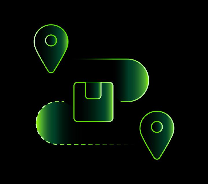 Icon of a package with location markers