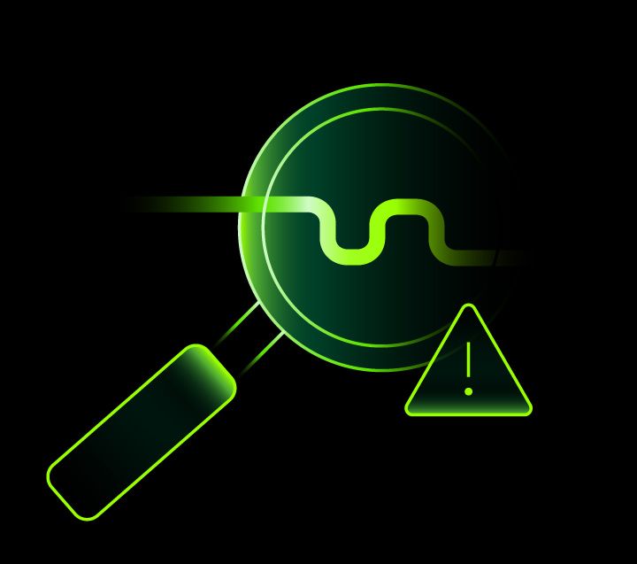 Icon of a magnifying glass with a warning sign