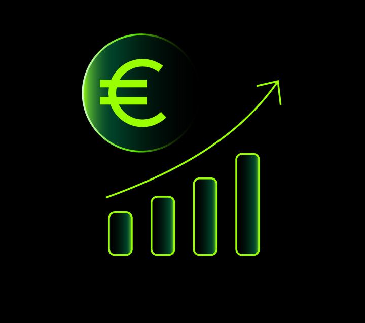 Icon of a rising chart with a euro symbol