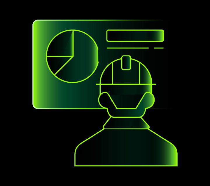 Icon of a worker in front of a dashboard