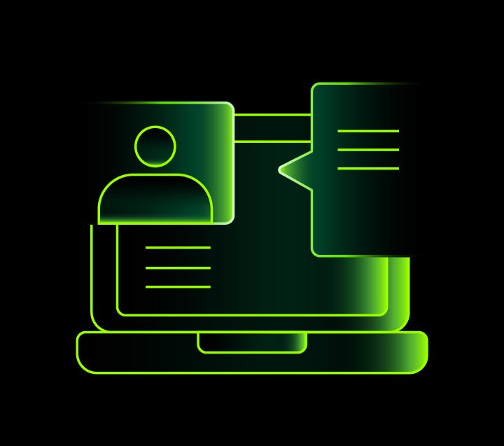 Symbol eines Laptops mit Chatfenster