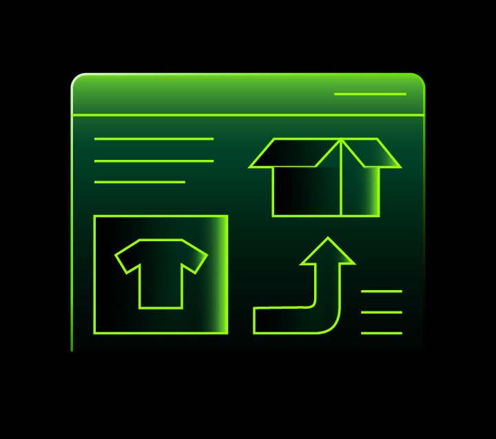 Symbol einer Webseite mit Paket und Pfeil
