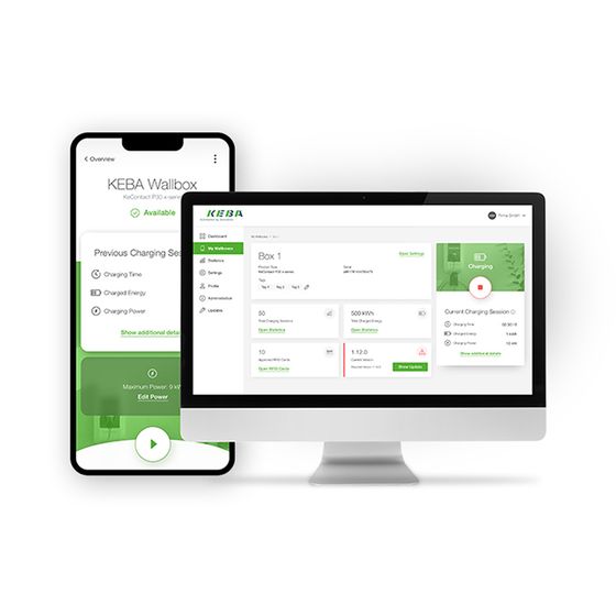 Smartphone display and screen showing the open eMobility app and the open eMobility portal.