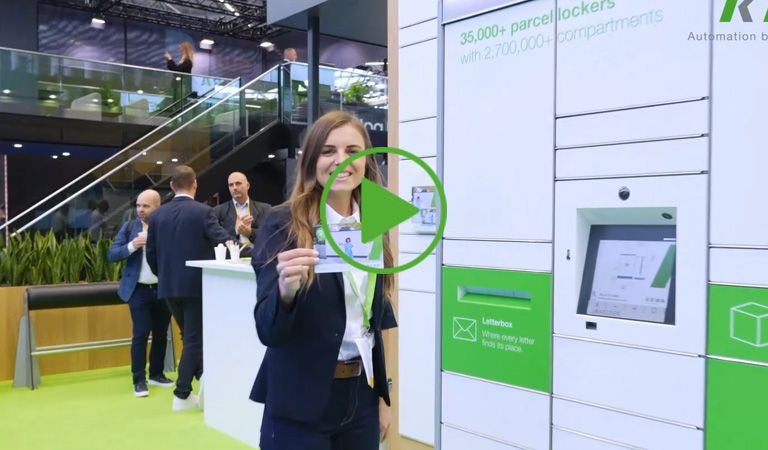 Katrin Gangl demonstrates a KEBA locker at Parcel + Post Expo 2025