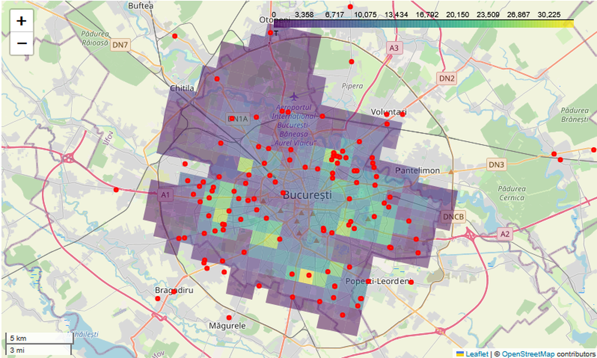 Heatmap showing last mile demand intensity and points of delivery