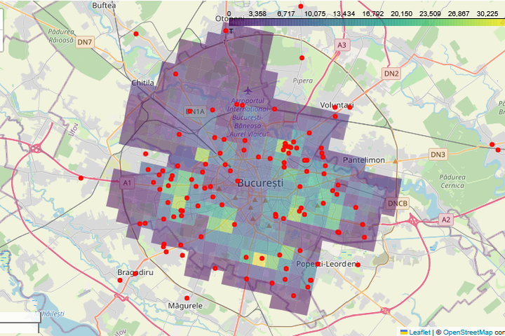 Heatmap showing last mile demand intensity and points of delivery